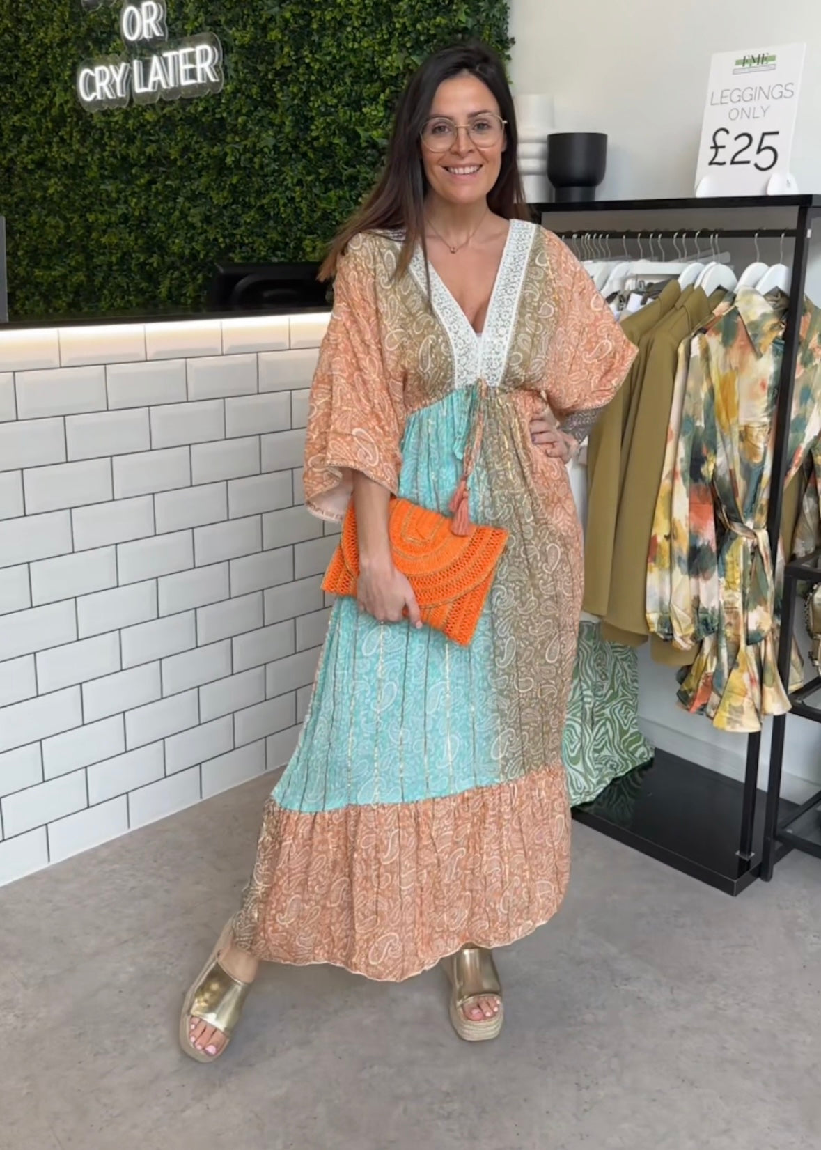 BOHO v neck midi length dress