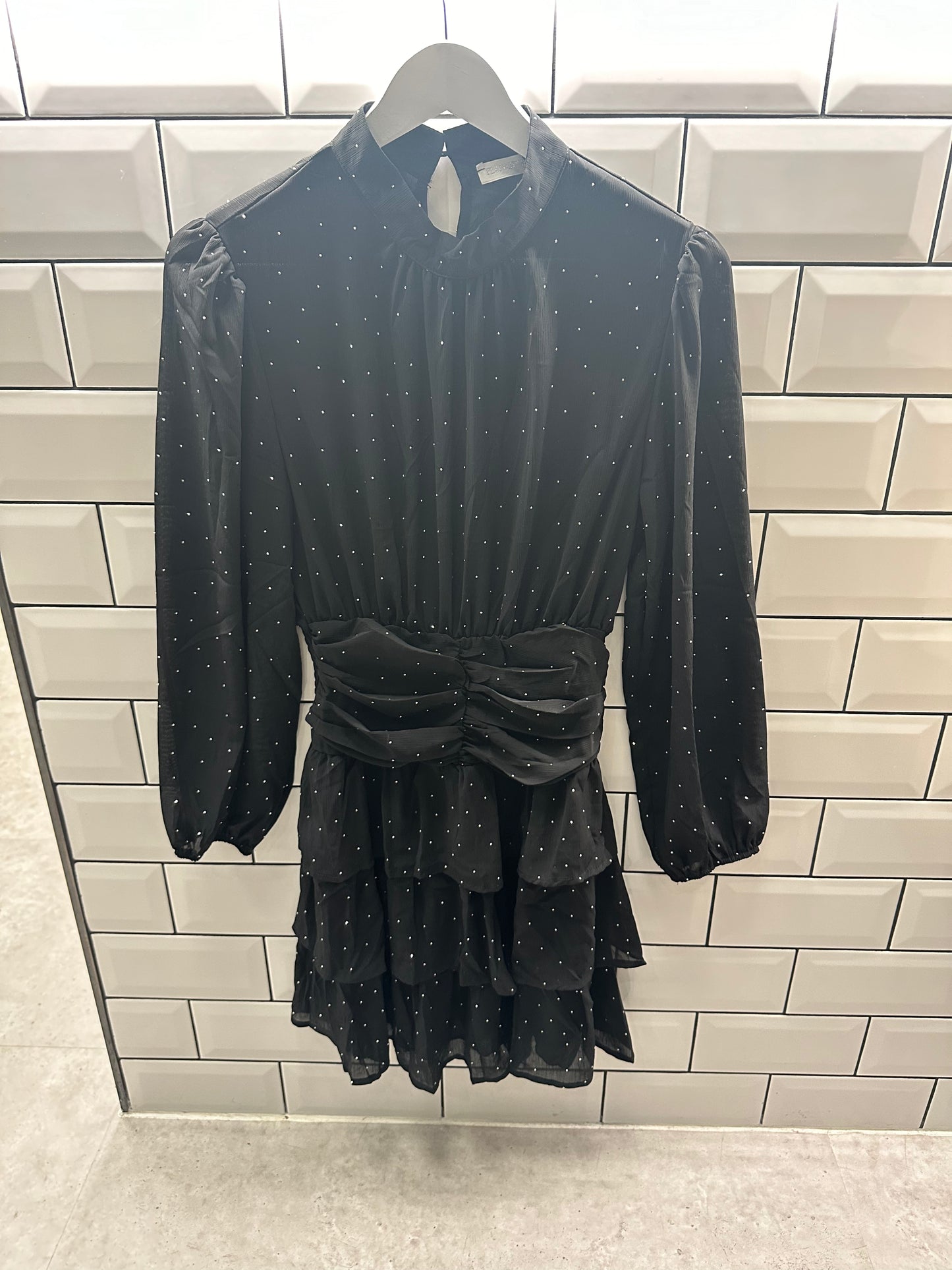 Rhinestone gem black layered dress