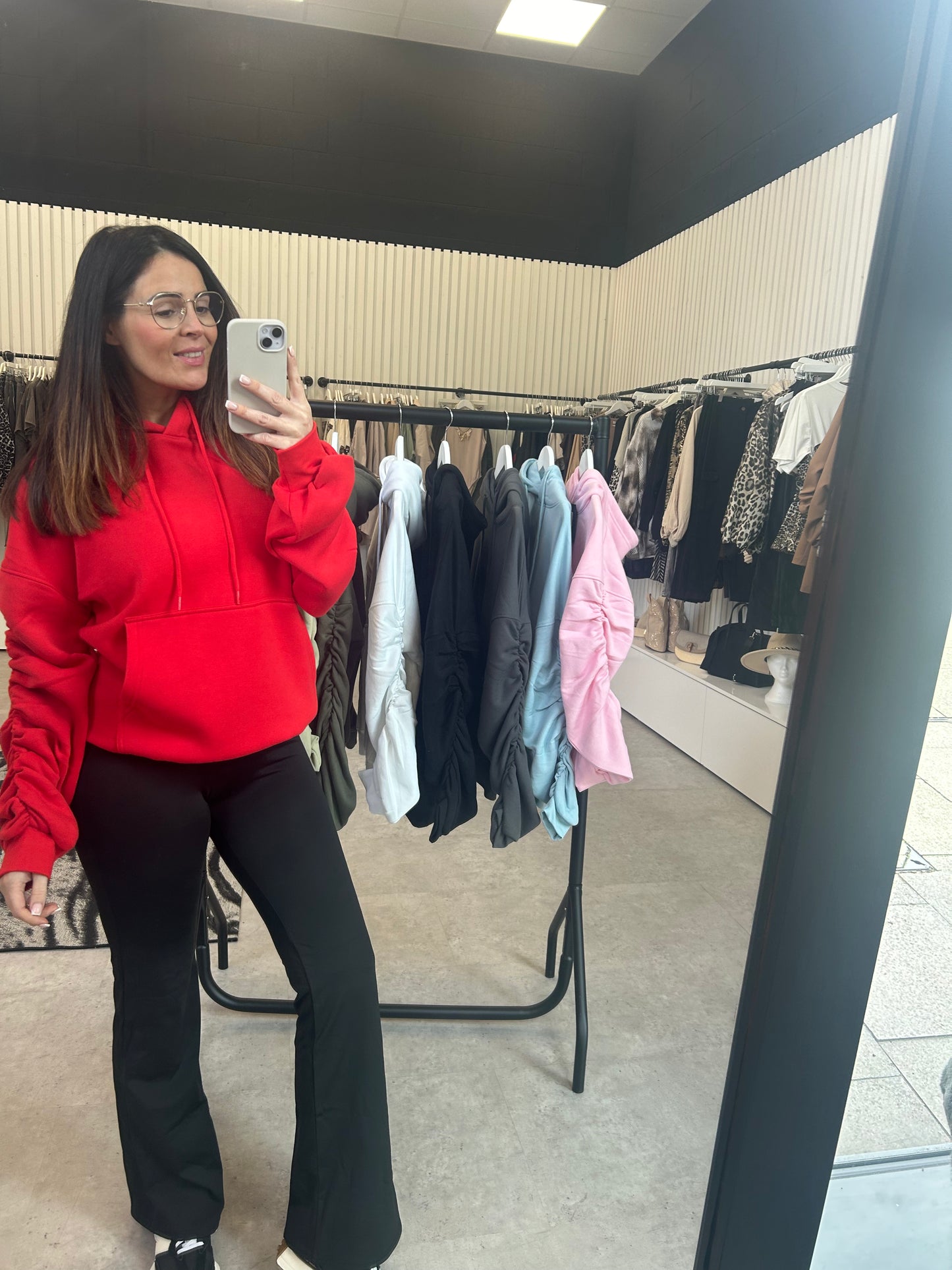 Ruched Hoodie Red