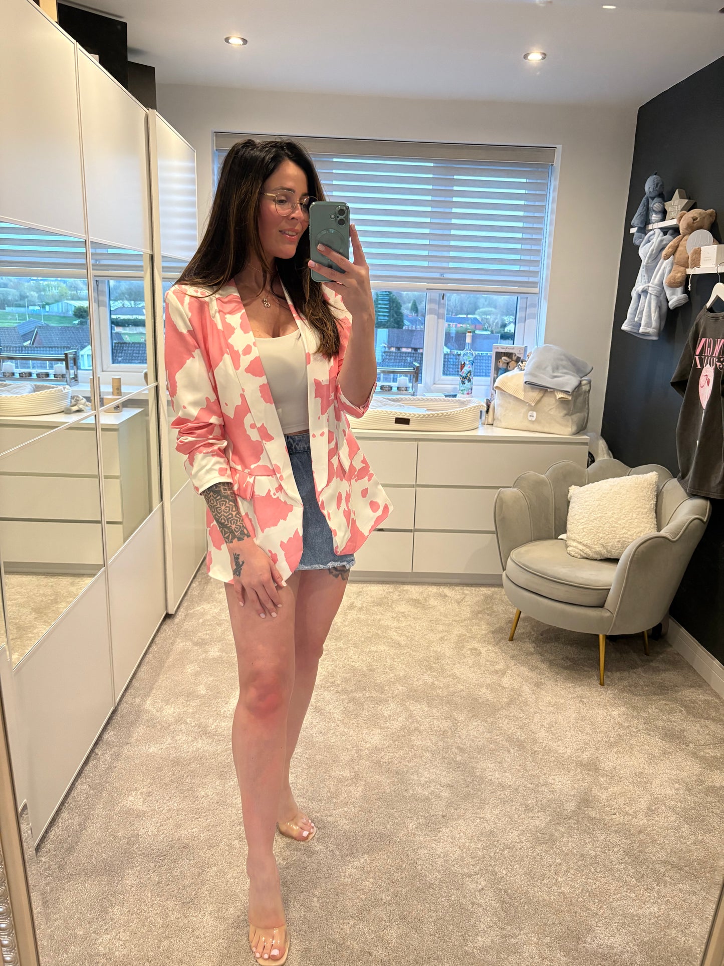 Cow Print Blazer Pink