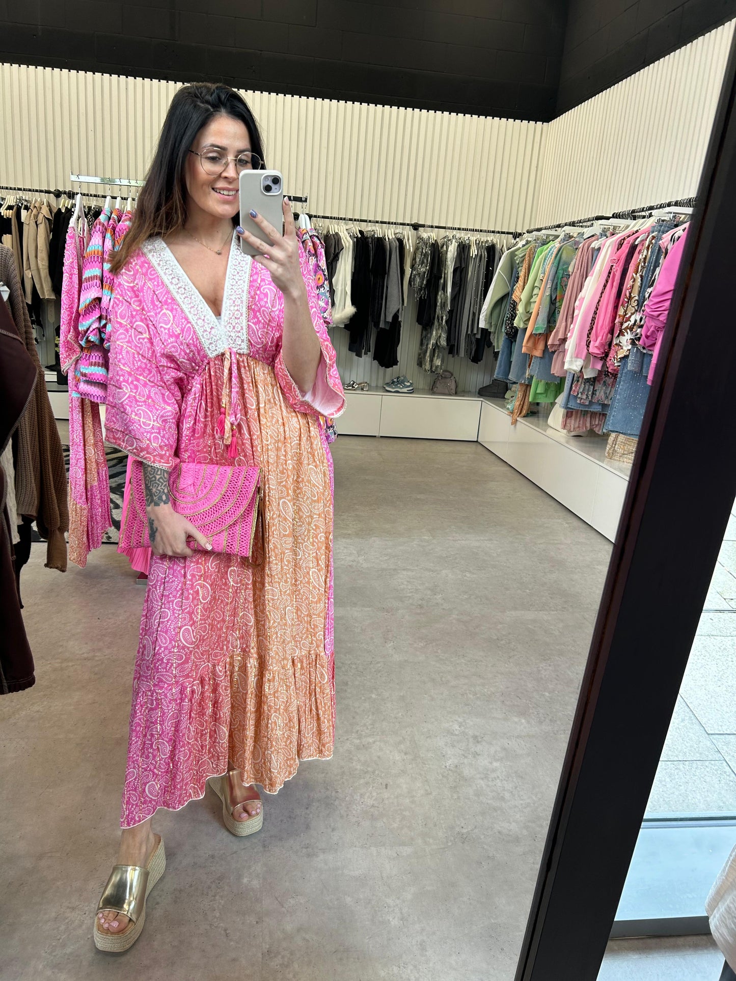 BOHO v neck midi length dress