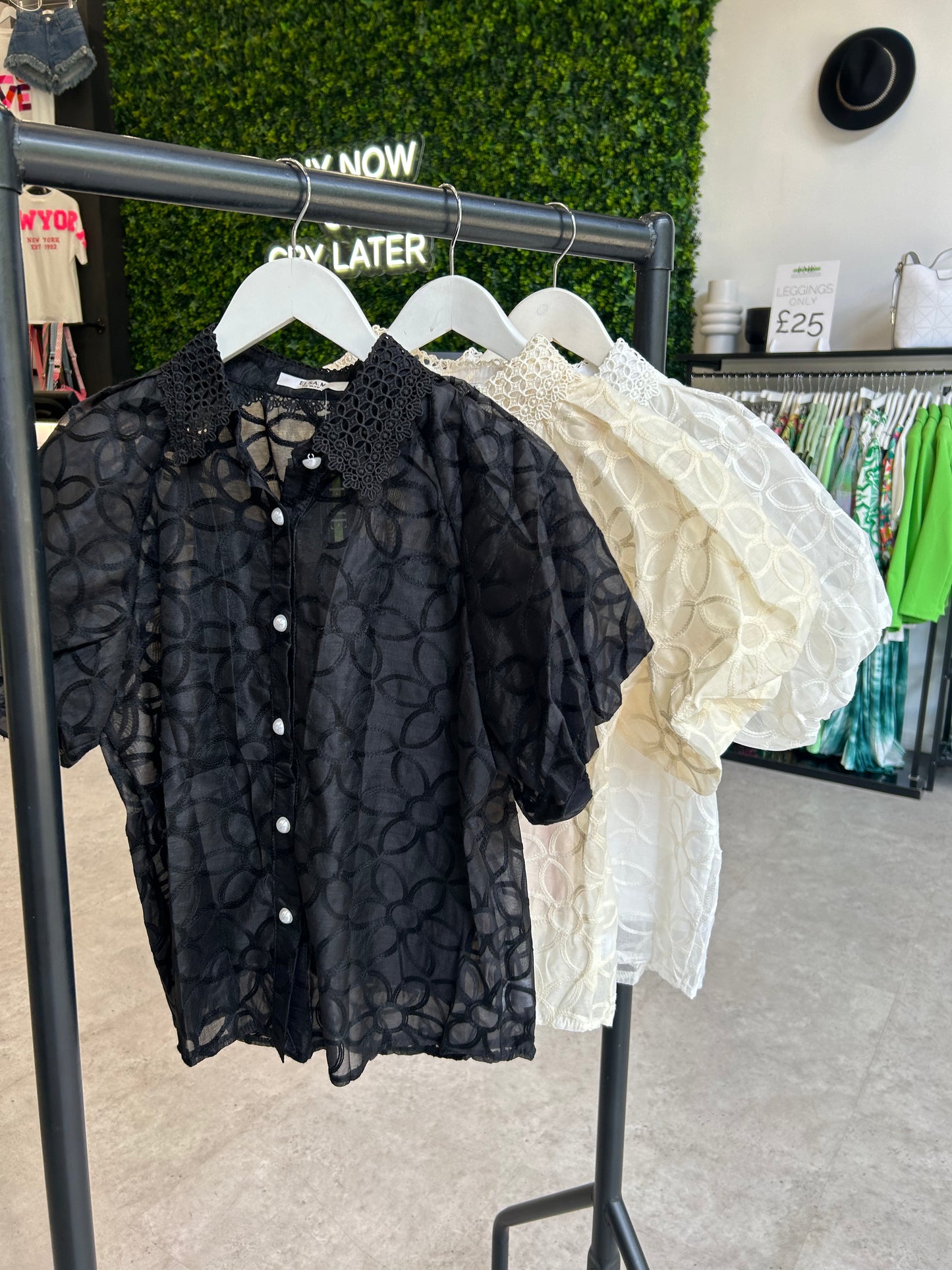 Flower embroidered blouse with pearl detail