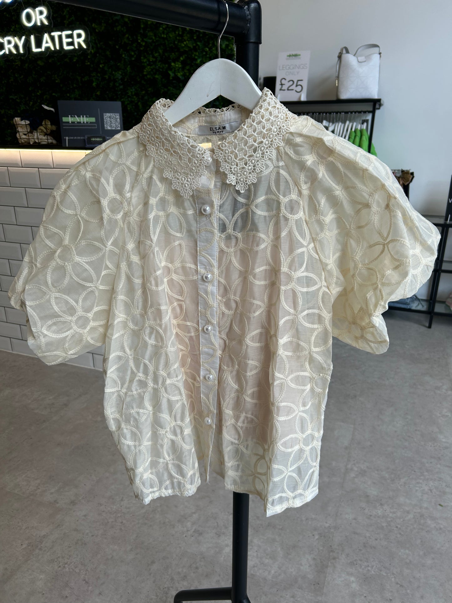 Flower embroidered blouse with pearl detail
