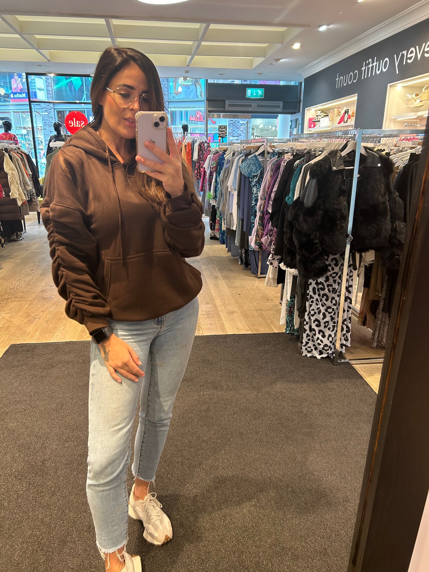 Ruched Hoodie Chocolate
