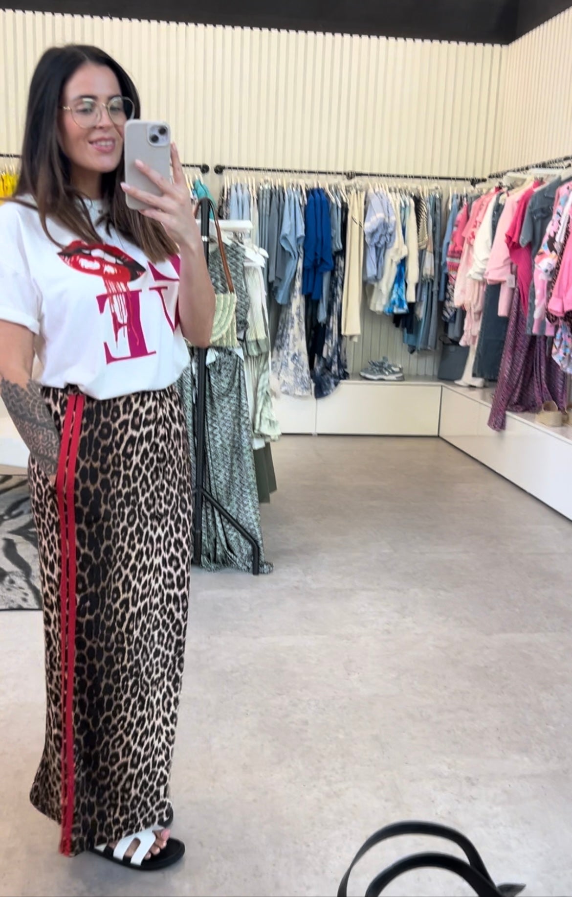 Leopard Maxi Skirt Red Trim