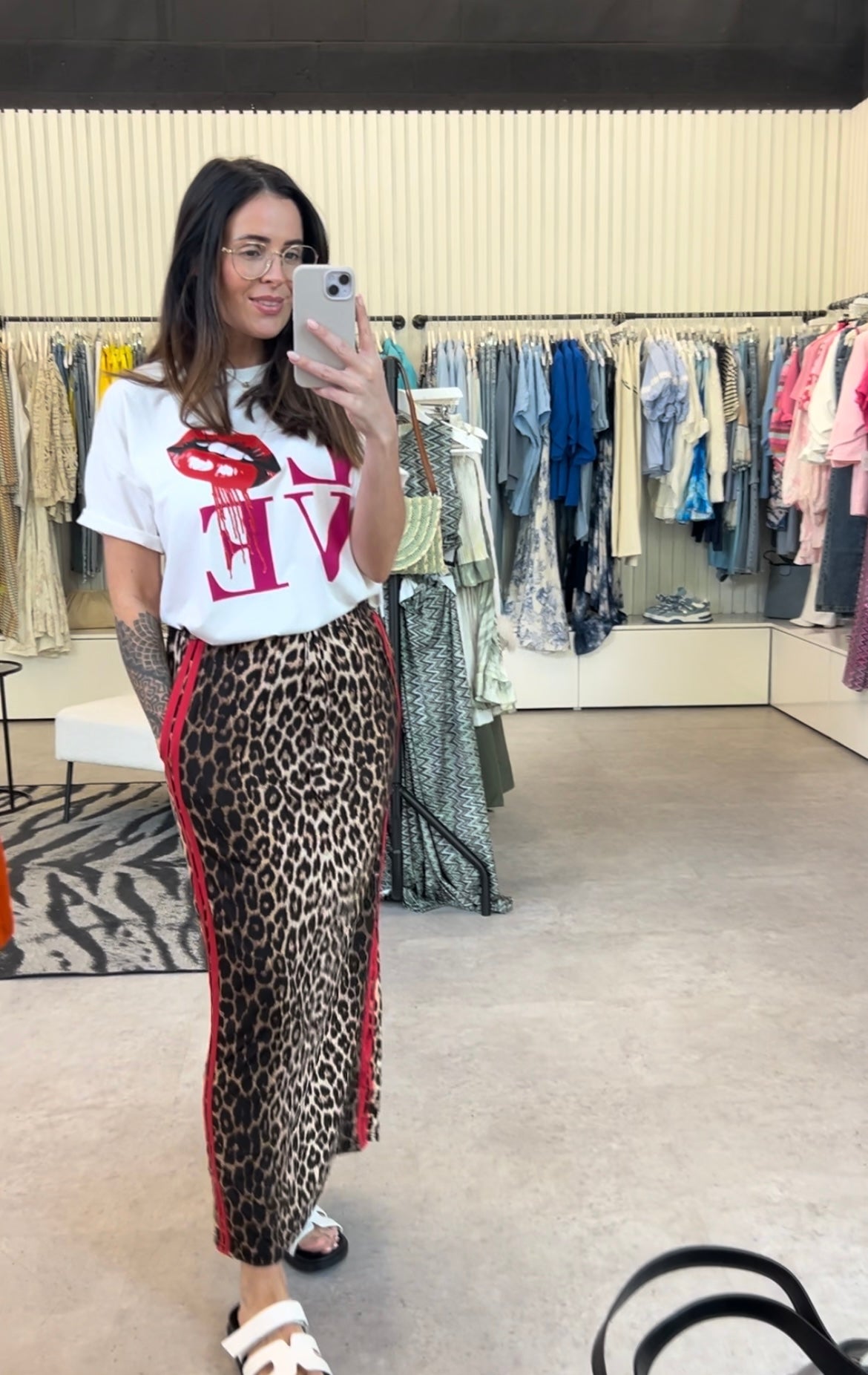 Leopard Maxi Skirt Red Trim