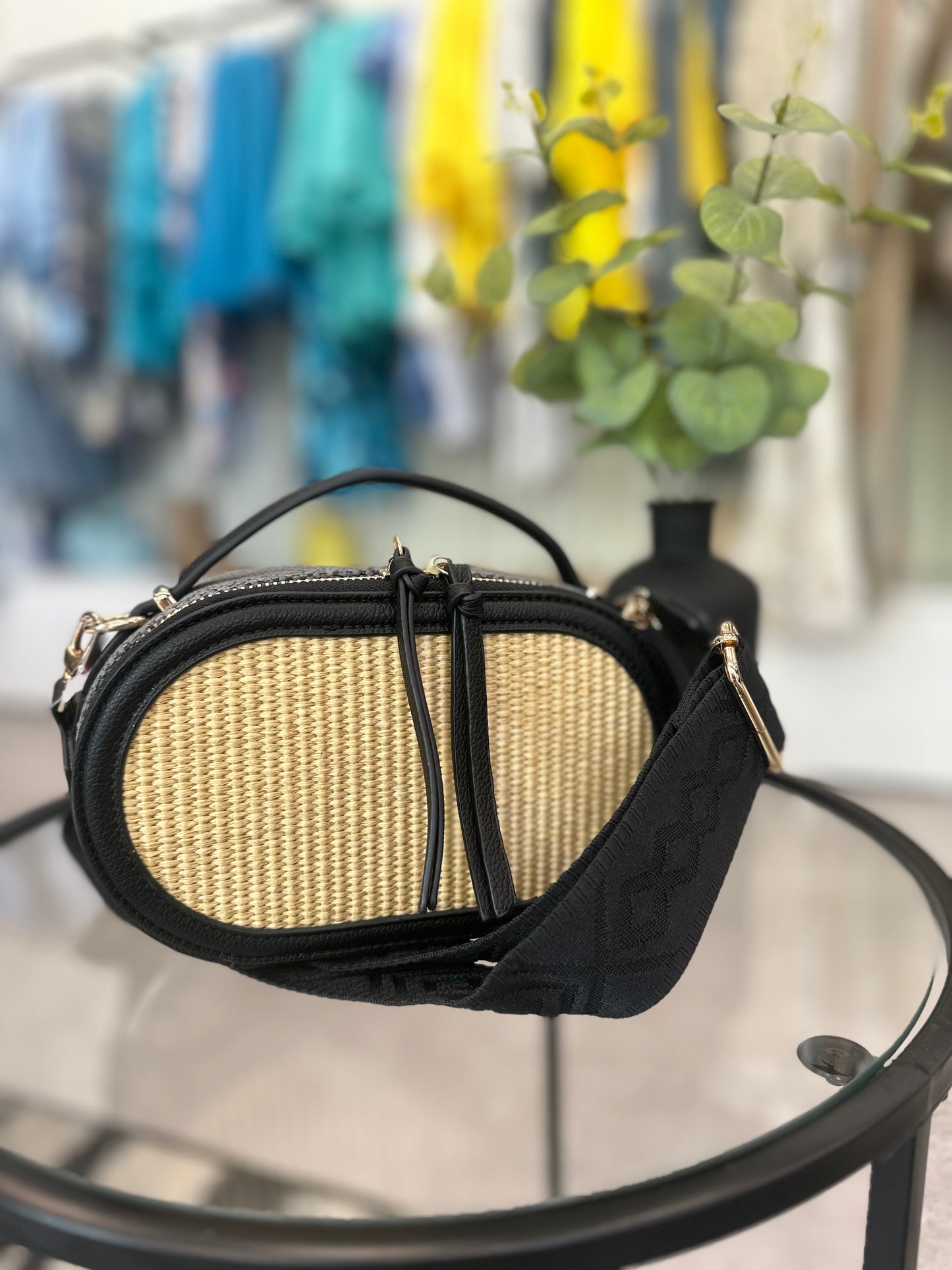 Rattan detail camera style bag