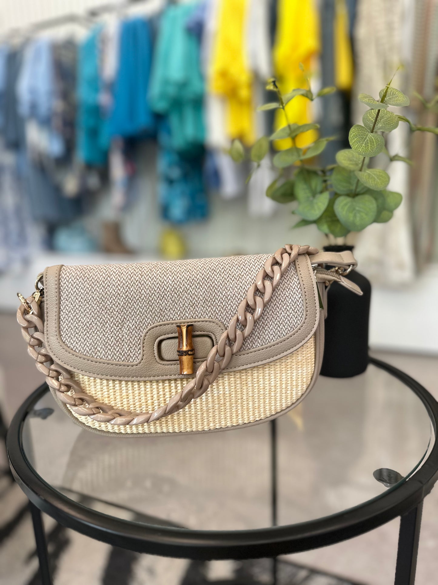 Rattan detail mini cross body