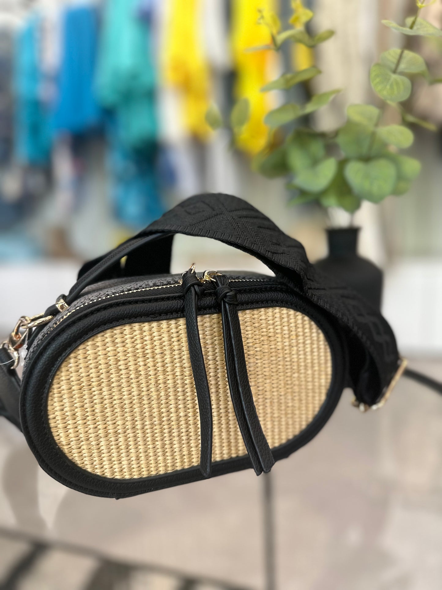 Rattan detail camera style bag