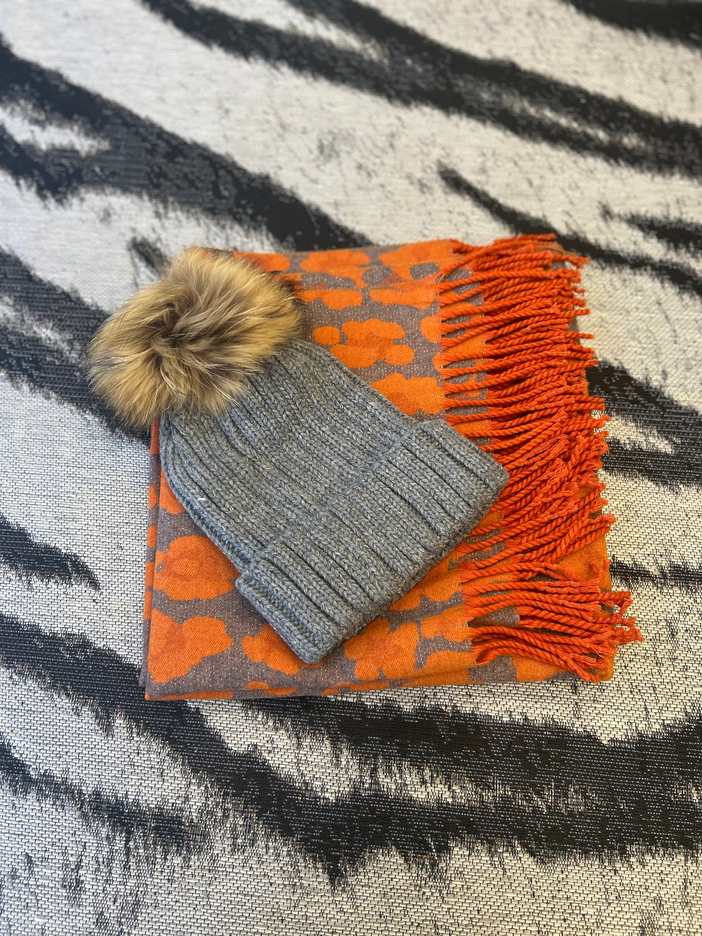 Scarf & Hat Set Leopard Orange