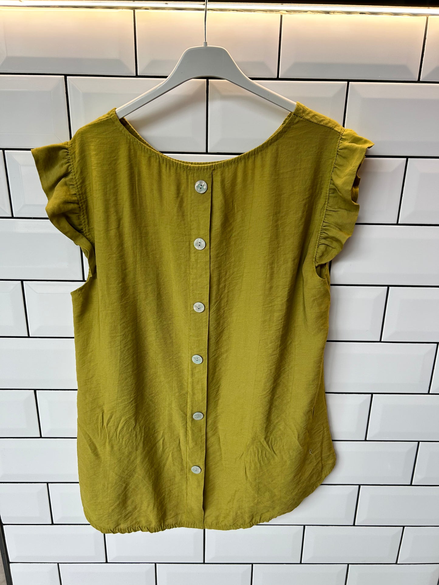 Button Frill Cap Sleeve Top Lime