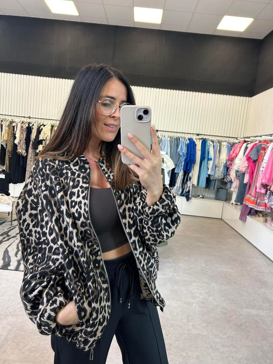 Leopard oversized bomber jacket