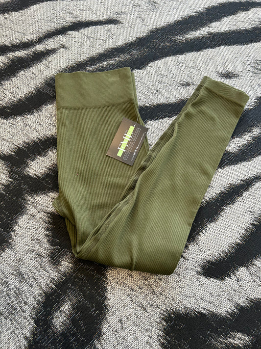 Ribbed Seamless Leggings Khaki