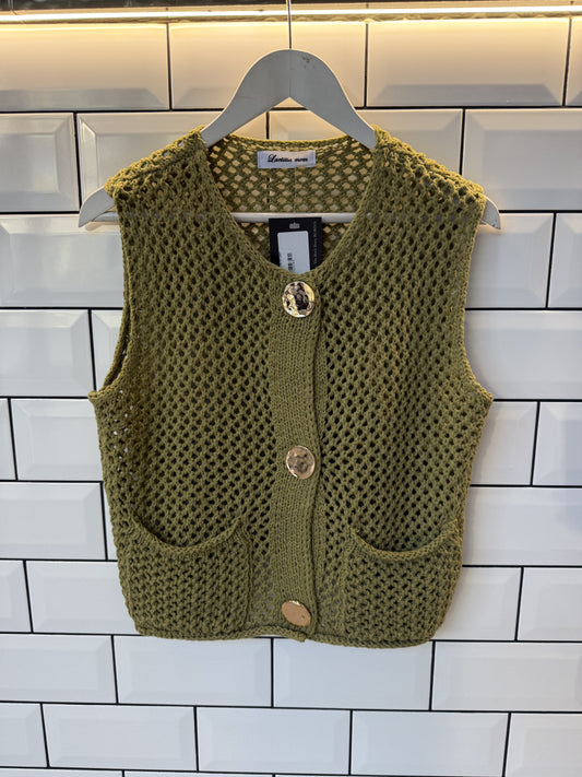 Knit Sage Green vest style cardigan