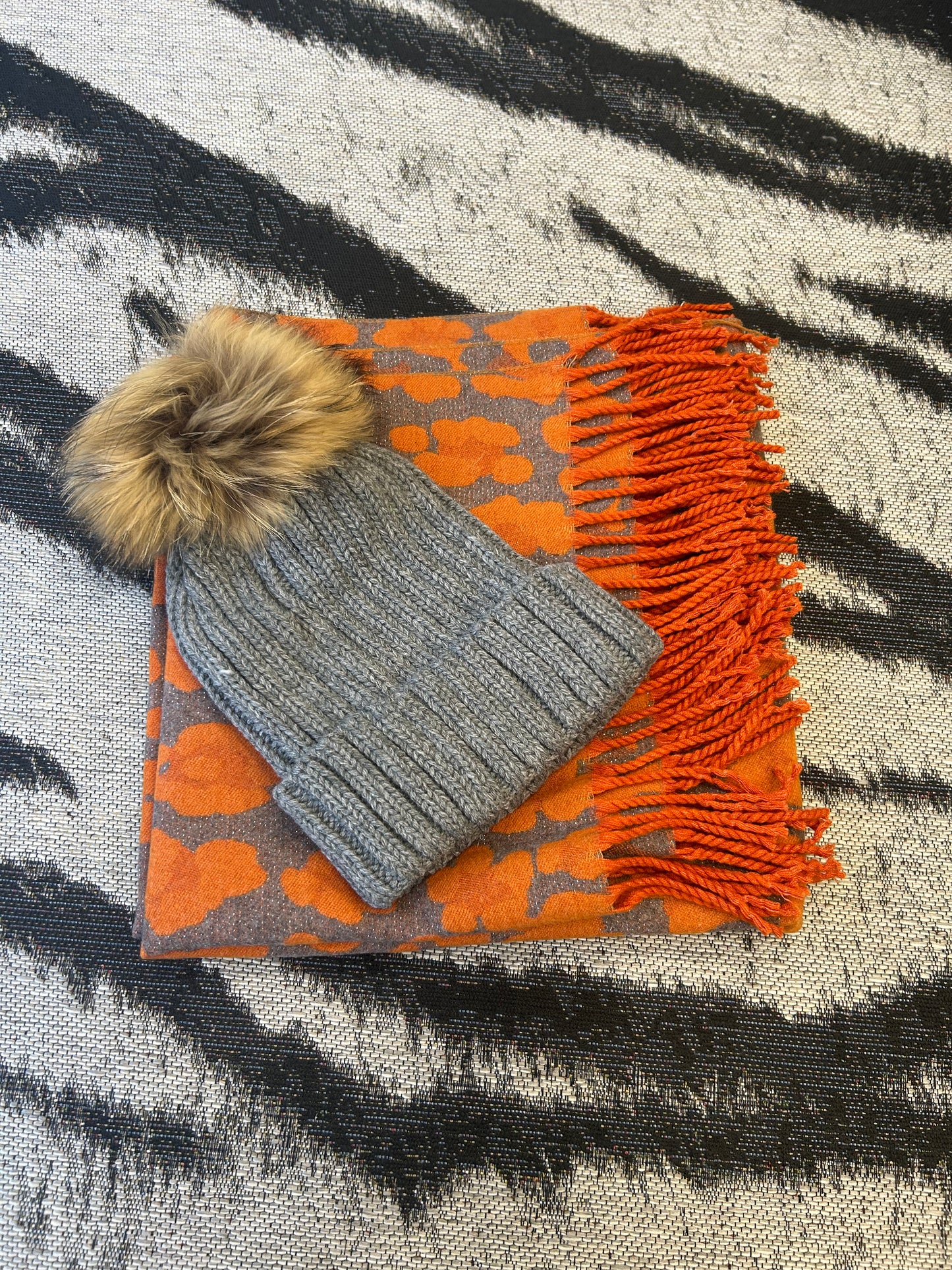 Scarf & Hat Set Leopard Orange