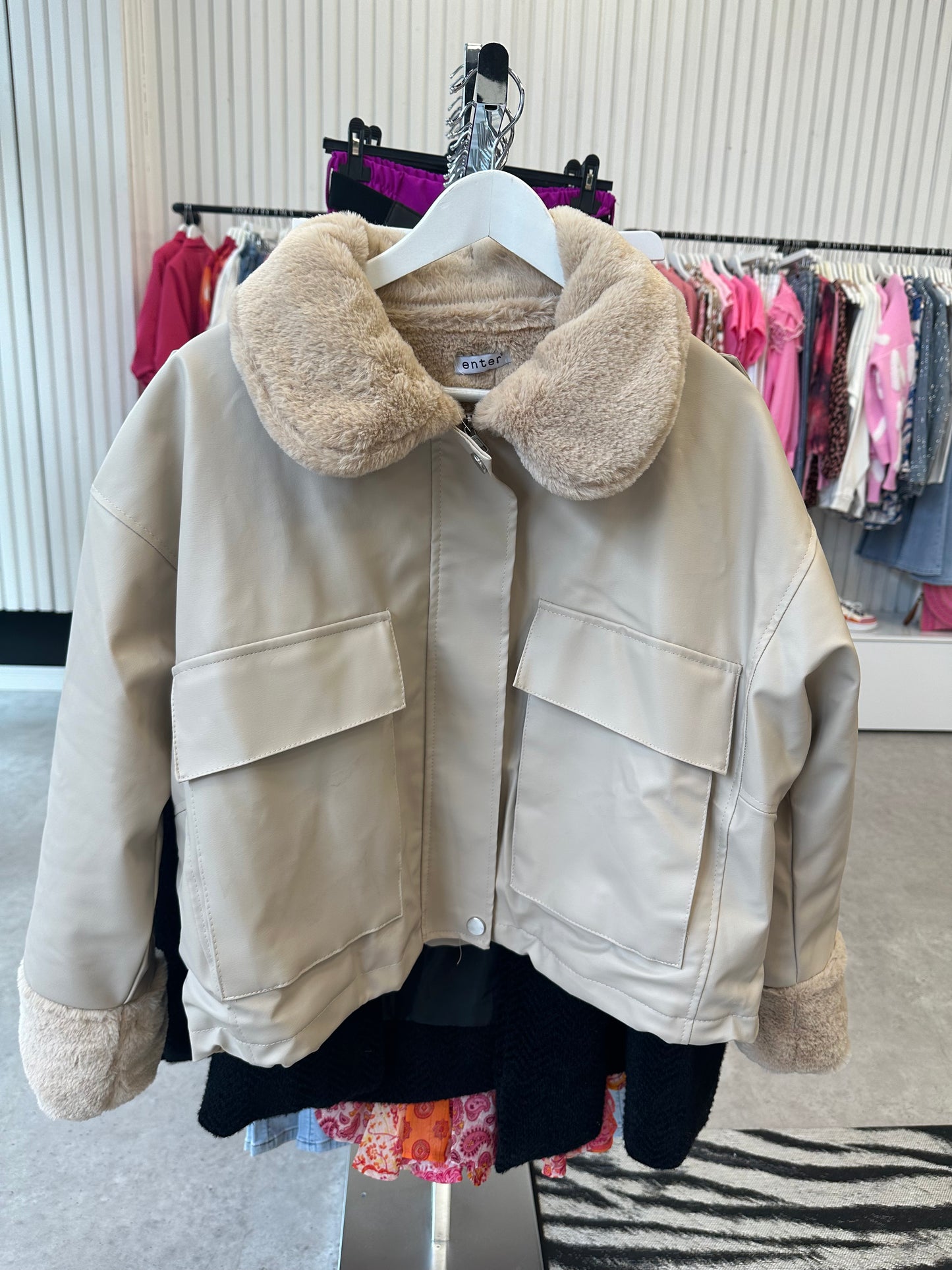 ‘SALLY’ cream jacket with fur trim & full faux fur lining