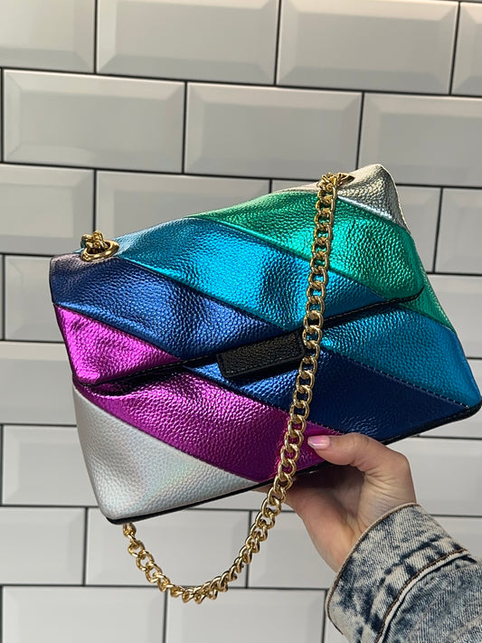 Metallic multi colour cross body bag