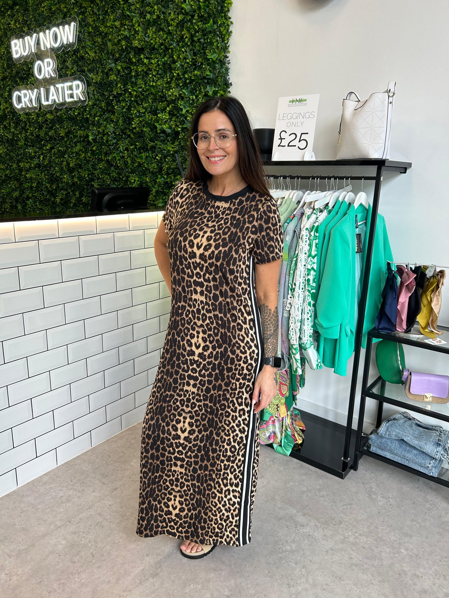 Soft touch Leopard maxi dress with side trim detail