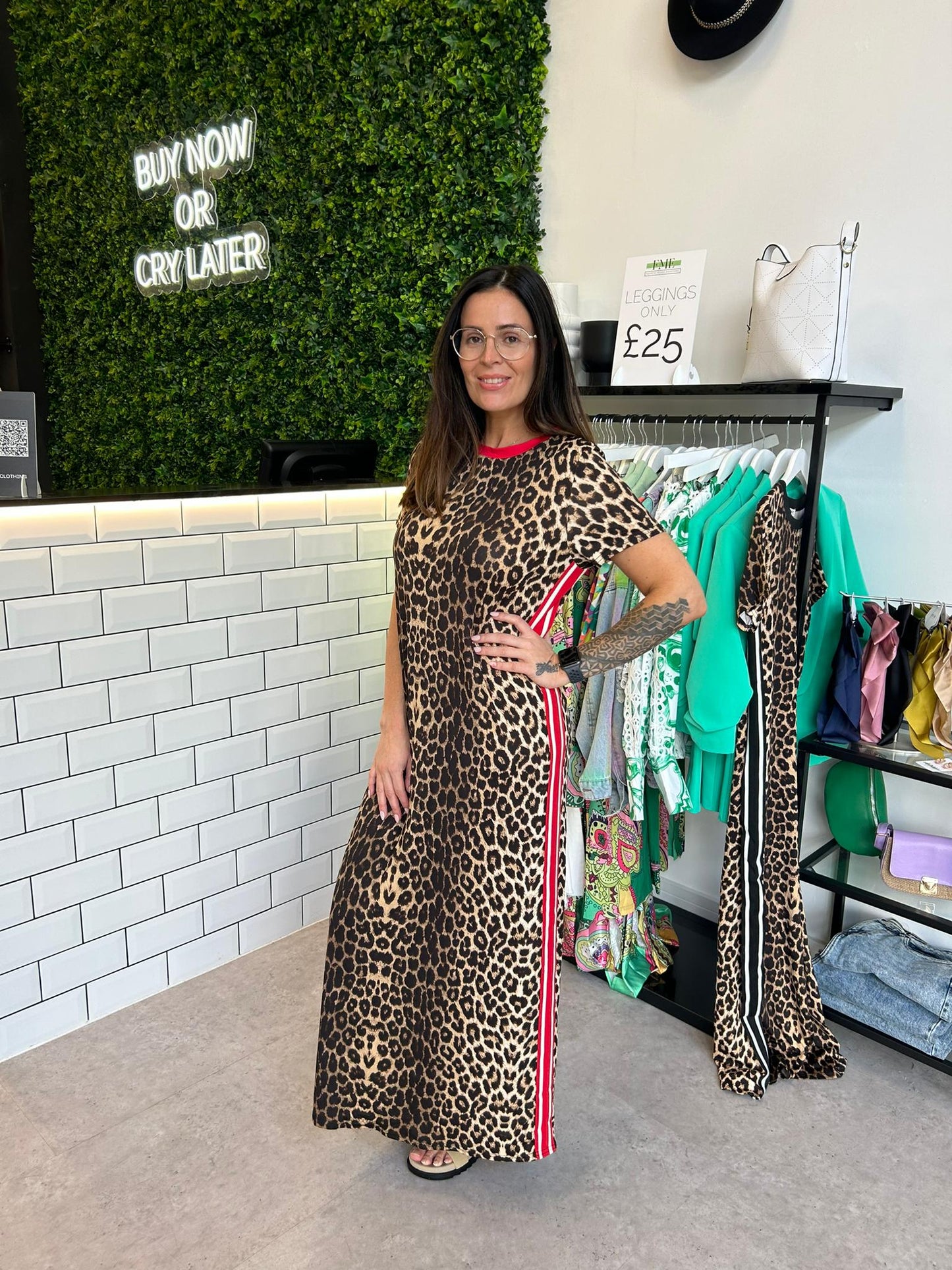 Soft touch Leopard maxi dress with side trim detail