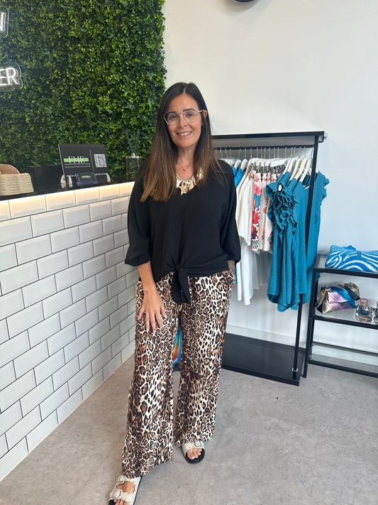 Leopard trouser & contrast top set