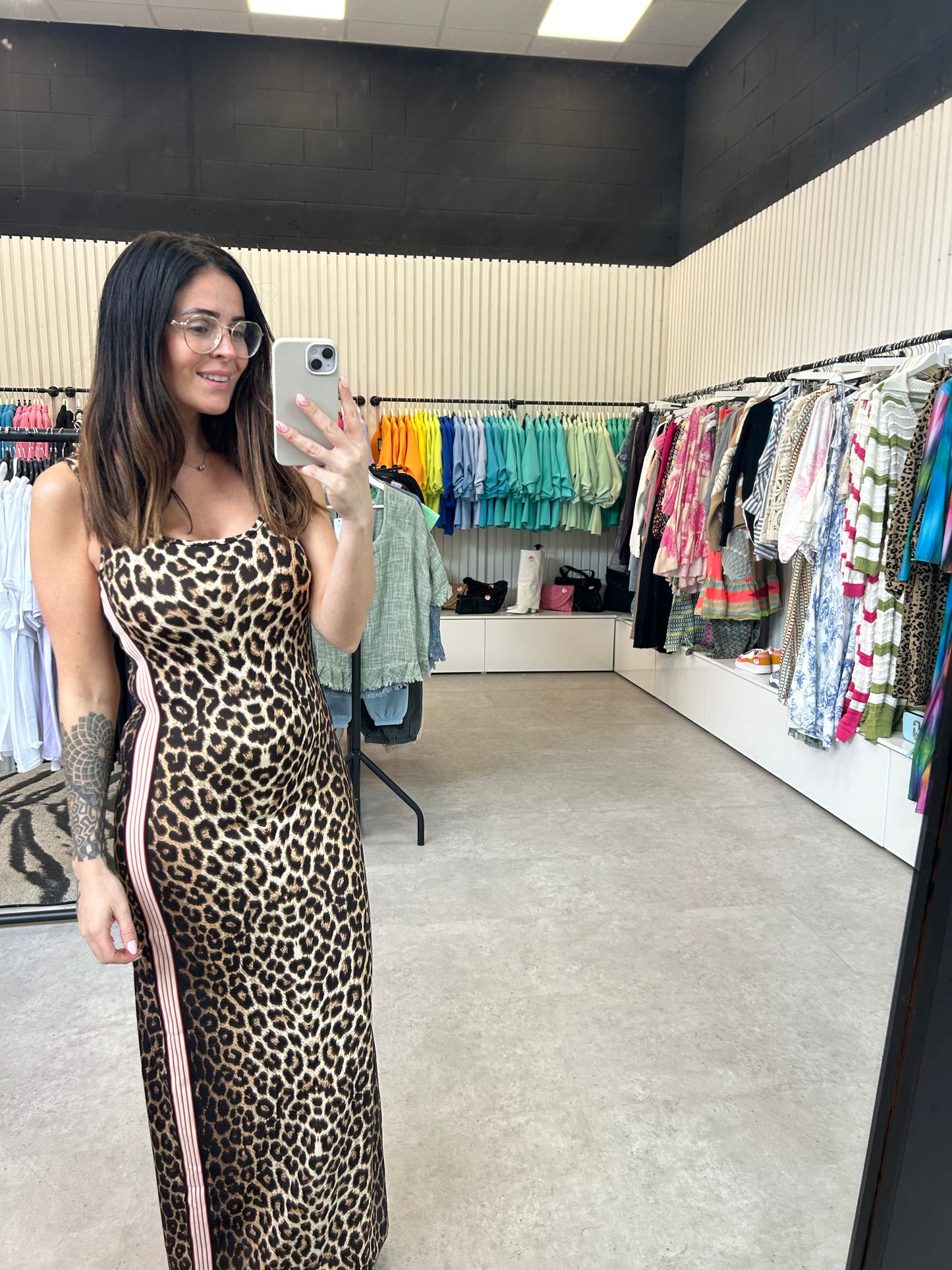 Leopard Bodycon Maxi Trim Dress