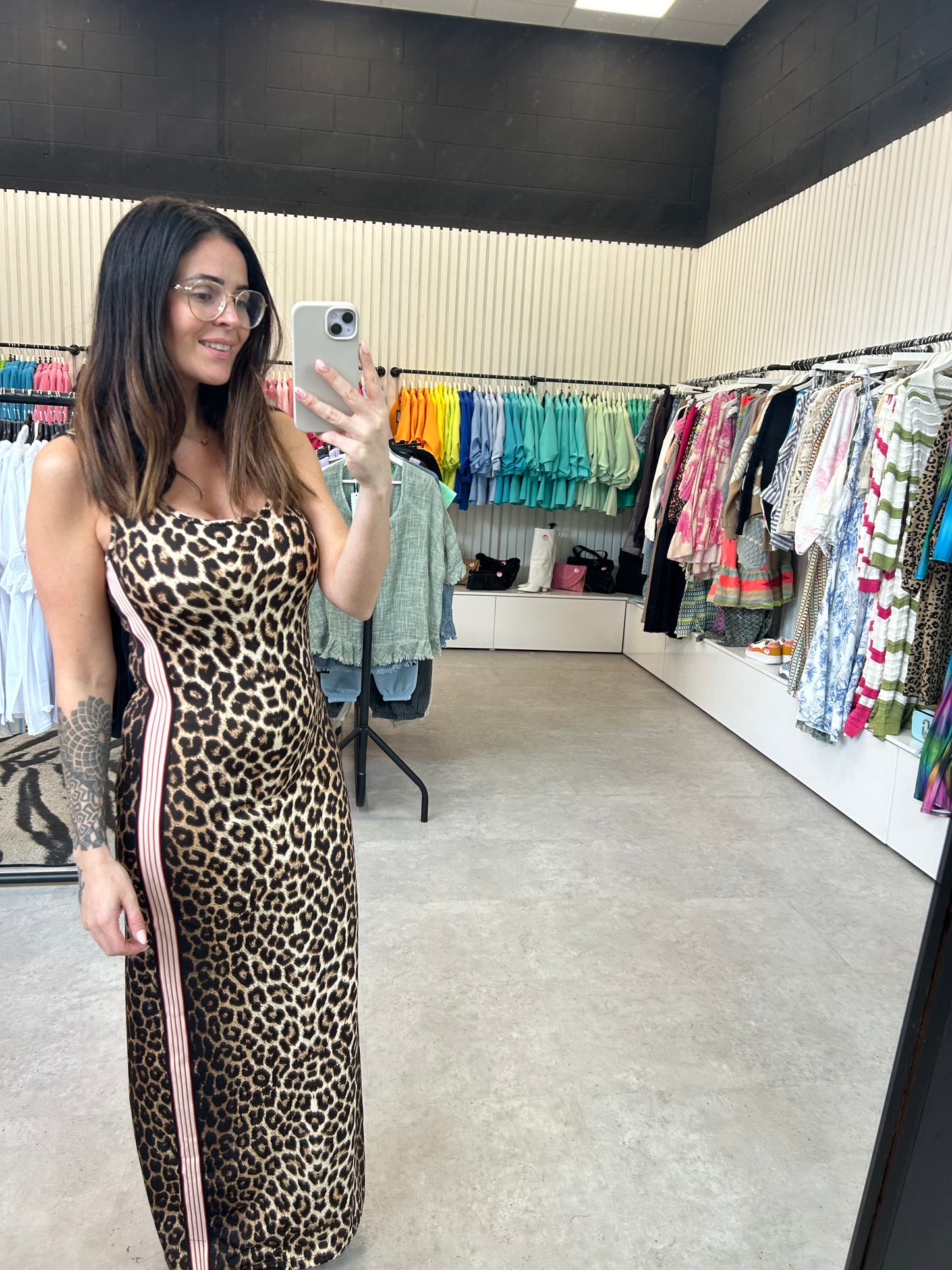 Leopard Bodycon Maxi Trim Dress