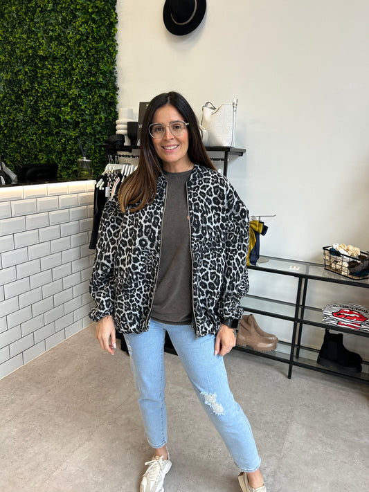 Leopard oversized bomber jacket