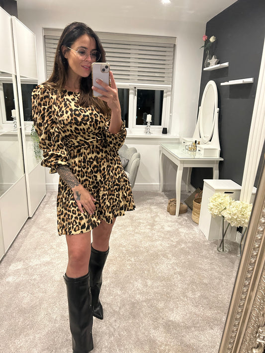 Leopard Layered Dress Round Neck